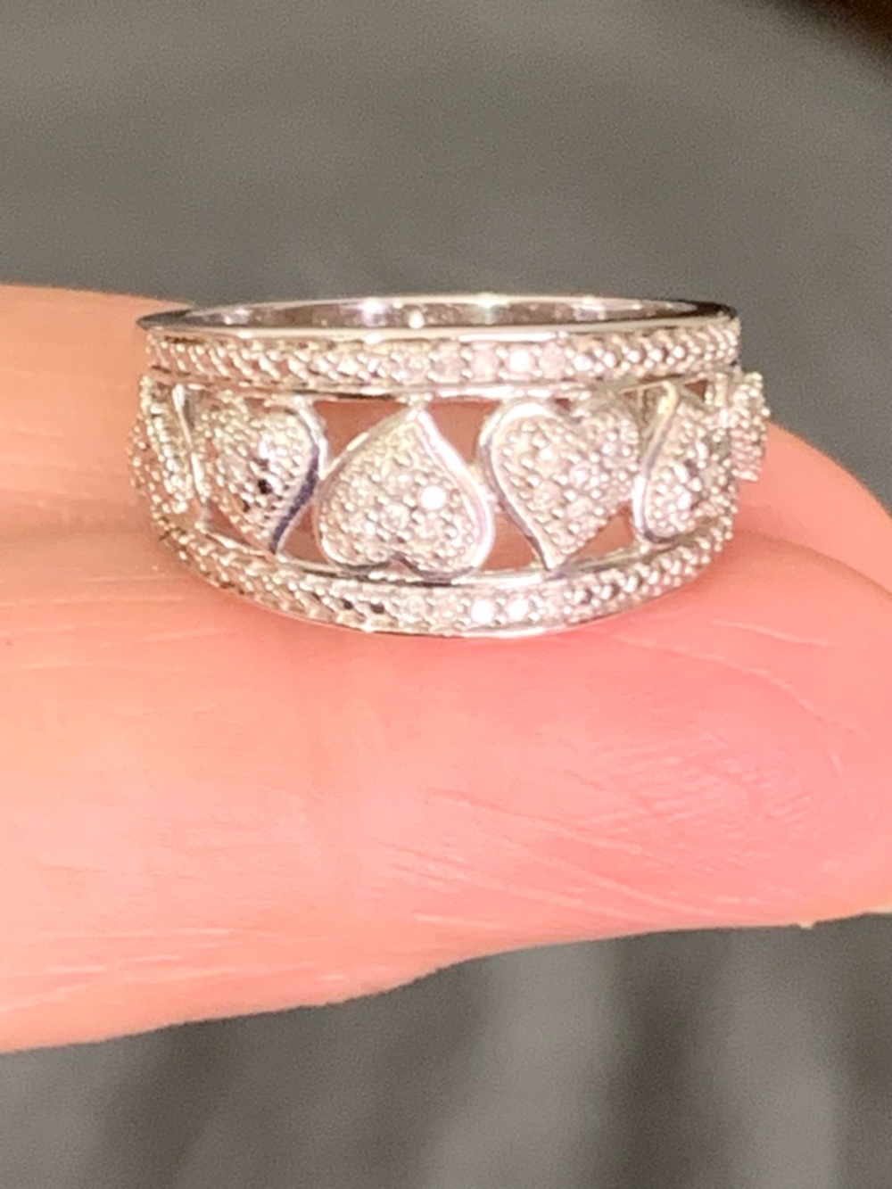 RARE - Vintage JD Sterling Silver 925 Heart Ring with Genuine Diamonds  Sz 7.1/2